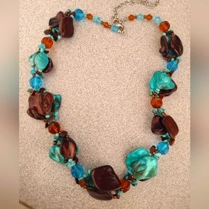Turquoise and Brown chiapa stone necklace and earrings set brand new
